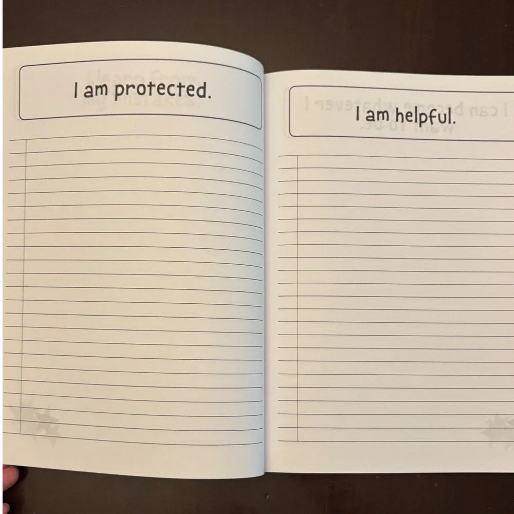 Positive Affirmation Notebook Kids Journal Space Moon Rocket Blue Softcover